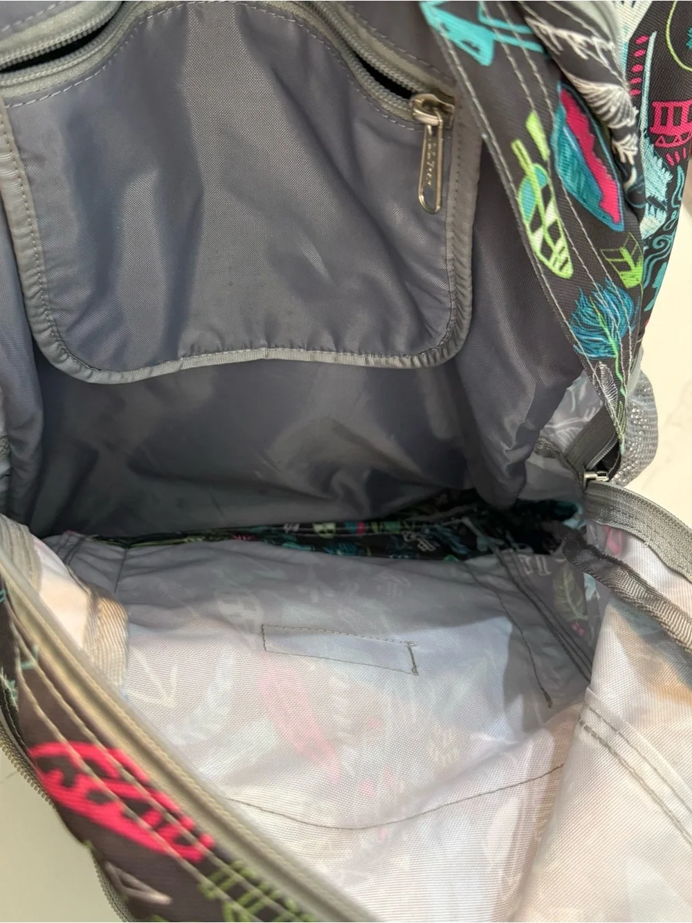 LL Bean Feathers Arrows Gray Backpack Pink Blue Multi Pocket Full Sized, School
